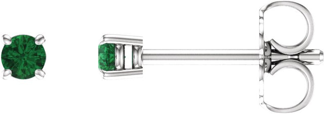 14K Gold Natural Emerald Round 4-Prong Lightweight Stud Earrings - White Gold