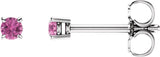 14K Gold Natural Pink Sapphire Round 4-Prong Lightweight Stud Earrings - White Gold