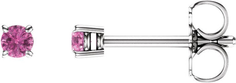14K Gold Natural Pink Sapphire Round 4-Prong Lightweight Stud Earrings - White Gold
