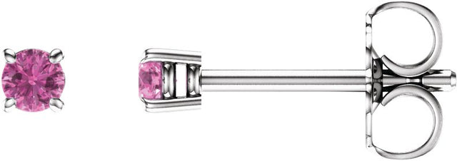 14K Gold Natural Pink Sapphire Round 4-Prong Lightweight Stud Earrings - White Gold