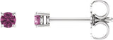 14K Gold Natural Pink Tourmaline Round 4-Prong Lightweight Stud Earrings - White Gold