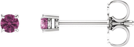 14K Gold Natural Pink Tourmaline Round 4-Prong Lightweight Stud Earrings - White Gold