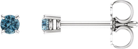 14K Gold Natural Sky Blue Topaz Round 4-Prong Lightweight Stud Earrings - White Gold