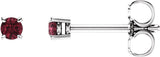 14K Gold Natural Mozambique Garnet Round 4-Prong Lightweight Stud Earrings - White Gold