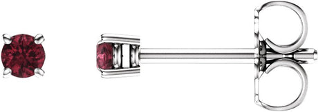 14K Gold Natural Mozambique Garnet Round 4-Prong Lightweight Stud Earrings - White Gold