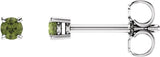 14K Gold Natural Peridot Round 4-Prong Lightweight Stud Earrings - White Gold