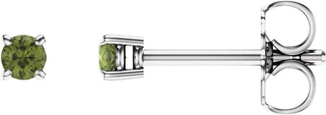 14K Gold Natural Peridot Round 4-Prong Lightweight Stud Earrings - White Gold