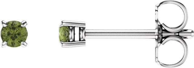14K Gold Natural Peridot Round 4-Prong Lightweight Stud Earrings - White Gold