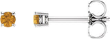 14K Gold Natural Citrine Round 4-Prong Lightweight Stud Earrings - White Gold