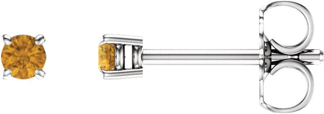 14K Gold Natural Citrine Round 4-Prong Lightweight Stud Earrings - White Gold