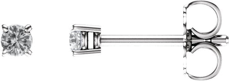 14K Gold Natural White Sapphire Round 4-Prong Lightweight Stud Earrings - White Gold