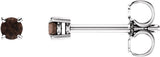 14K Gold Natural Smoky Quartz Round 4-Prong Lightweight Stud Earrings - White Gold