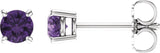 14K Gold Natural Amethyst Round 4-Prong Lightweight Stud Earrings - White Gold