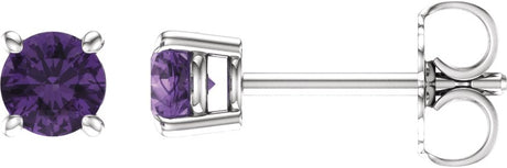 14K Gold Natural Amethyst Round 4-Prong Lightweight Stud Earrings - White Gold