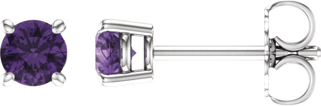 14K Gold Natural Amethyst Round 4-Prong Lightweight Stud Earrings - White Gold