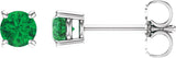 14K Gold Lab-Grown Emerald Round 4-Prong Lightweight Stud Earrings - White Gold