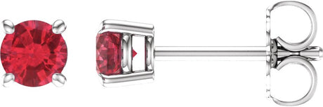14K Gold Natural Ruby Round 4-Prong Lightweight Stud Earrings - White Gold