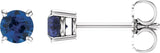 14K Gold Lab-Grown Blue Sapphire Round 4-Prong Lightweight Stud Earrings - White Gold