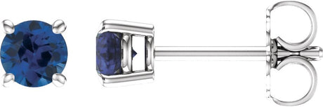 14K Gold Lab-Grown Blue Sapphire Round 4-Prong Lightweight Stud Earrings - White Gold