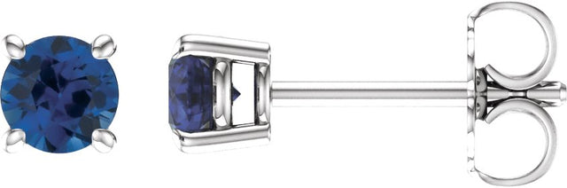 14K Gold Lab-Grown Blue Sapphire Round 4-Prong Lightweight Stud Earrings - White Gold