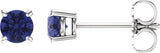 14K Gold Natural Tanzanite Round 4-Prong Lightweight Stud Earrings - White Gold