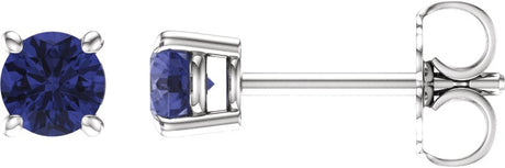 14K Gold Natural Tanzanite Round 4-Prong Lightweight Stud Earrings - White Gold