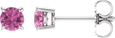 14K Gold Natural Pink Sapphire Round 4-Prong Lightweight Stud Earrings - White Gold