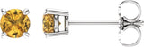14K Gold Natural Yellow Sapphire Round 4-Prong Lightweight Stud Earrings - White Gold