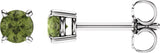14K Gold Natural Peridot Round 4-Prong Lightweight Stud Earrings - White Gold