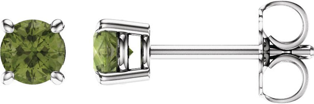 14K Gold Natural Peridot Round 4-Prong Lightweight Stud Earrings - White Gold