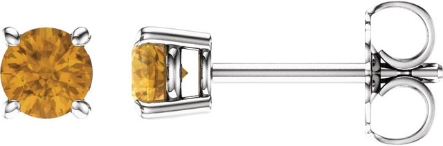 14K Gold Natural Citrine Round 4-Prong Lightweight Stud Earrings - White Gold
