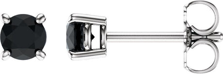 14K Gold Natural Black Onyx Round 4-Prong Lightweight Stud Earrings - White Gold