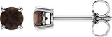 14K Gold Natural Smoky Quartz Round 4-Prong Lightweight Stud Earrings - White Gold