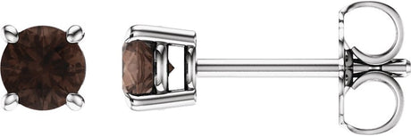14K Gold Natural Smoky Quartz Round 4-Prong Lightweight Stud Earrings - White Gold