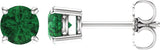 14K Gold Lab-Grown Emerald Round 4-Prong Lightweight Stud Earrings - White Gold