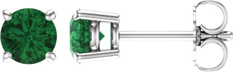 14K Gold Lab-Grown Emerald Round 4-Prong Lightweight Stud Earrings - White Gold