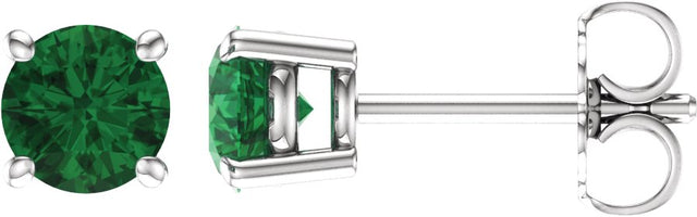 14K Gold Lab-Grown Emerald Round 4-Prong Lightweight Stud Earrings - White Gold