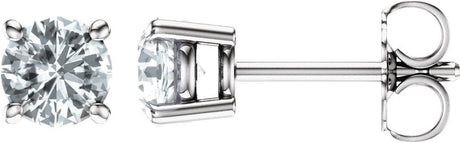 14K Gold Natural White Sapphire Round 4-Prong Lightweight Stud Earrings - White Gold