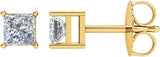 14K Gold Natural Diamond Square 4-Prong Stud Earrings – 5x5mm - Yellow Gold