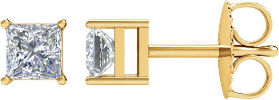 14K Gold Natural Diamond Square 4-Prong Stud Earrings – 5x5mm - Yellow Gold
