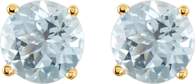 14K Gold Natural Aquamarine Round 4-Prong Lightweight Stud Earrings – 2.5-6mm Stones - Yellow Gold - view 2