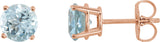 14K Gold Natural Aquamarine Round 4-Prong Lightweight Stud Earrings – 2.5-6mm Stones - Rose Gold