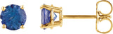 14K Gold Natural London Blue Topaz Round 4-Prong Lightweight Stud Earrings - Yellow Gold