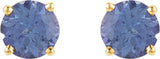 14K Gold Natural Tanzanite Round 4-Prong Lightweight Stud Earrings - Yellow Gold - view 2