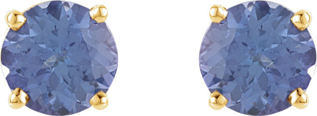 14K Gold Natural Tanzanite Round 4-Prong Lightweight Stud Earrings - Yellow Gold - view 2