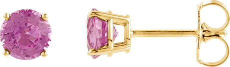 14K Gold Natural Pink Tourmaline Round 4-Prong Lightweight Stud Earrings – 2.5-6mm Stones - Yellow Gold