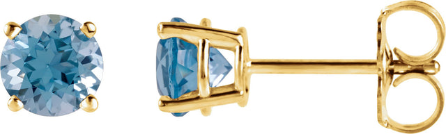 14K Gold Natural Swiss Blue Topaz Round 4-Prong Lightweight Stud Earrings - Yellow Gold