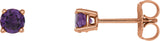 14K Gold Natural Amethyst Round 4-Prong Lightweight Stud Earrings – 2.5-8mm Stones - Rose Gold
