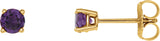 14K Gold Natural Amethyst Round 4-Prong Lightweight Stud Earrings – 2.5-8mm Stones - Yellow Gold