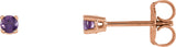 14K Gold Natural Amethyst Round 4-Prong Lightweight Stud Earrings – 2.5-8mm Stones - Rose Gold